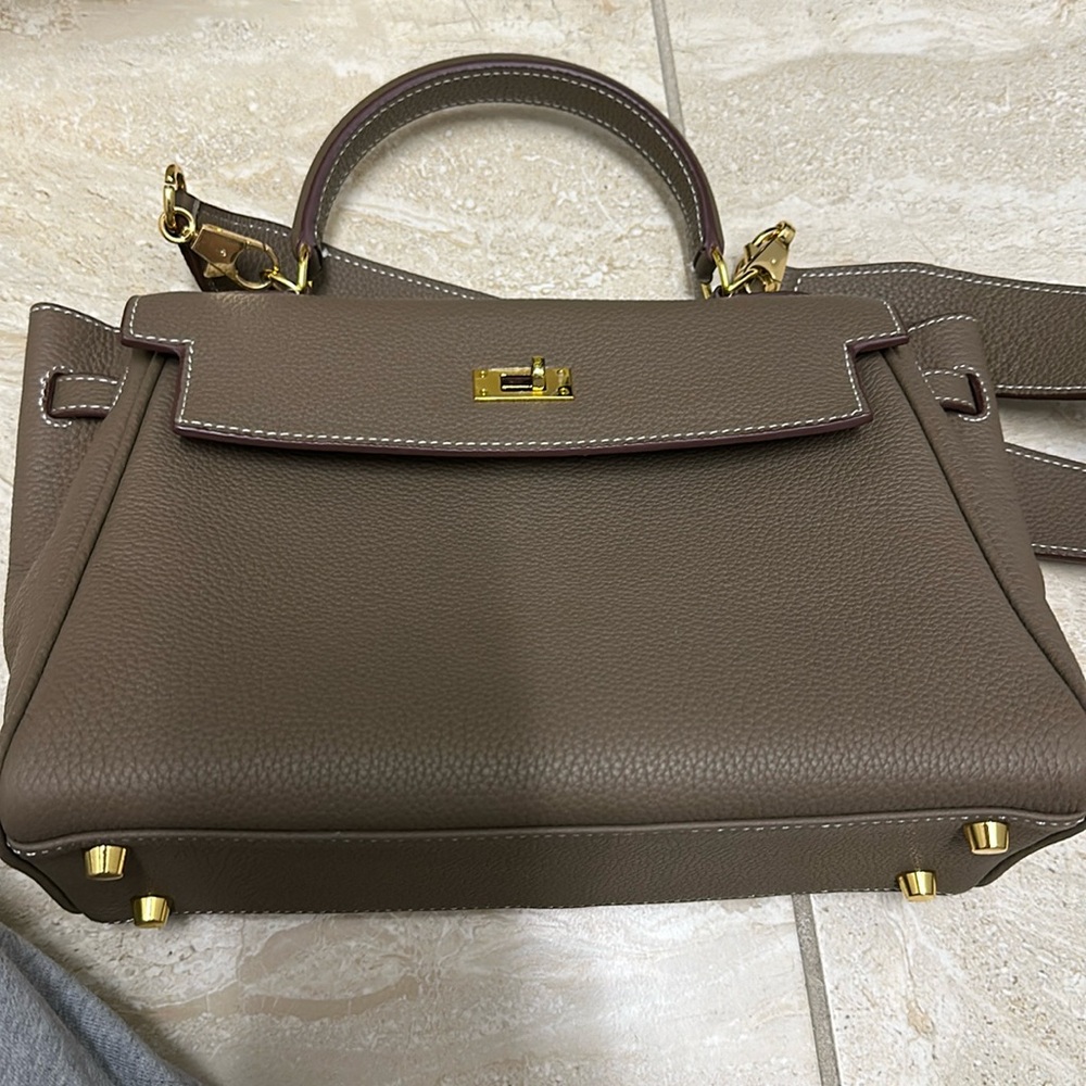 Taupe top handle and shoulder bag